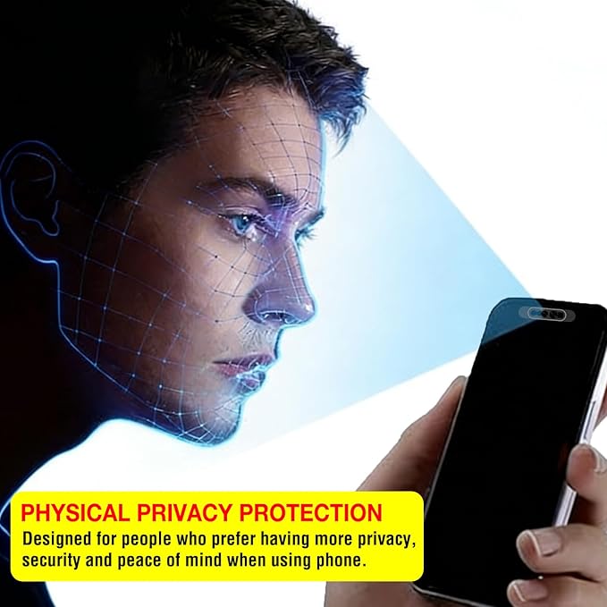 Front Camera Privacy Cover, Transparent Material & Perfect Phone Fit, Compatible with iPhone 17/16/15/14 Pro Max/Pro, Face Recognition On/Off, Adhesive Lens Protector, Black, 2 Pack