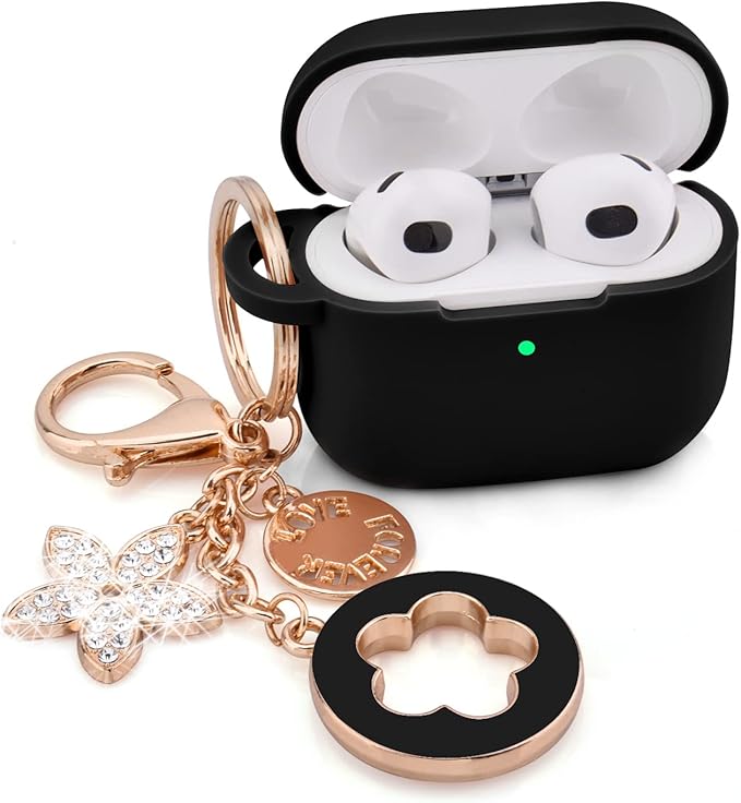 VISOOM Case for Airpods 3 Pink Airpods 3rd Cases 2021 Silicone for iPod 3 Earbuds Case Cover Women Wireless Charging Case with Accessories Girl Bling Keychain for Apple Ear Buds 3rd Generation