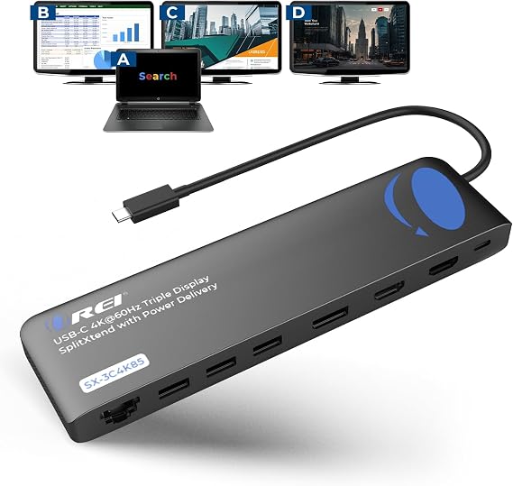 OREI USB C Docking Station Triple Monitor & SplitXtend Laptop Dock, 4K@60Hz - Image 7