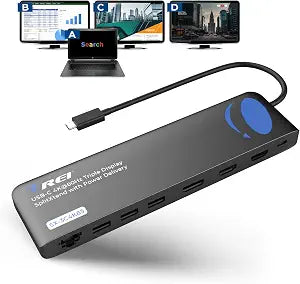 OREI USB C Docking Station Triple Monitor & SplitXtend Laptop Dock, 4K@60Hz - Image 1