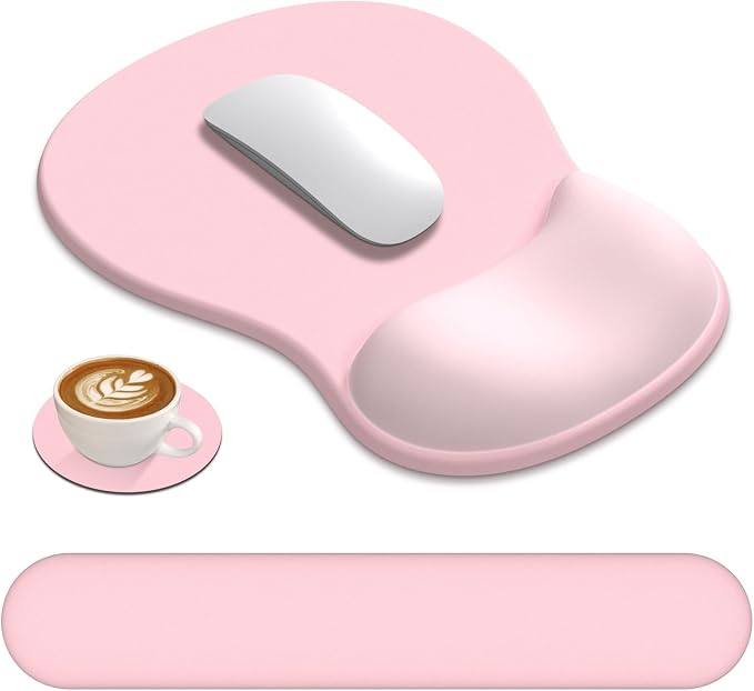 AKIT Ergonomic Mouse Pad and Keyboard Wrist Rest Set,Memory Foam,Pink