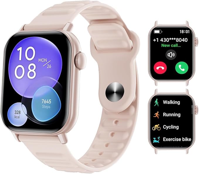Smart Watch Sports Pedometer, Fitness Tracker Bluetooth Call Heart Rate Blood Oxygen Sleep Monitor, 100 Sports Modes Waterproof for iOS Android Men's Women's Smart Watch (Pink)