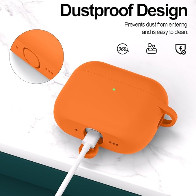 ATUAT for AirPods Pro 3 Case Cover with Cleaner, Protective Soft Silicone Skin with Keychain for Women Men for Apple AirPods Pro 3rd Generation Case(2025), Front LED Visible, Bright Orange