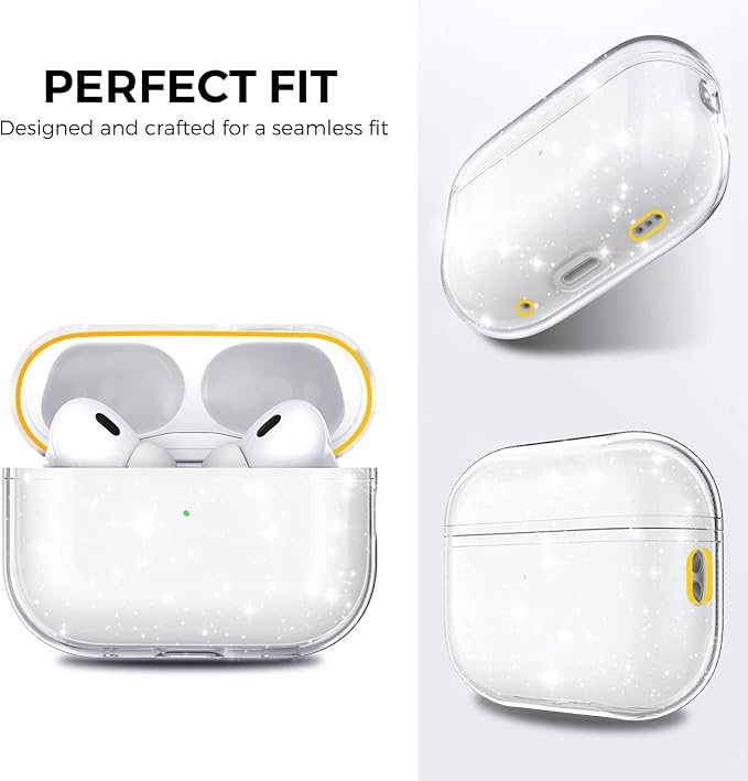AhaStyle Clear Airpods Pro 2 Case (2023/2022) Soft TPU Protective Covers Come with Hand Strap Compatible with Apple AirPods Pro 2 [USB-C/Lightning Cable] Charging Case (Shine)