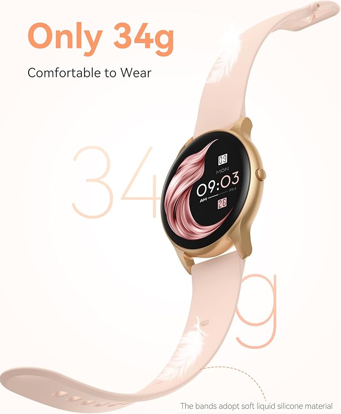 AGPTEK Smart Watch for Women Men, 5ATM Waterproof Fitness Tracker Watch, Full Touch Sports Smartwatch with Heart Rate Monitor Message Notification for Android iOS Phones (Rose Gold)