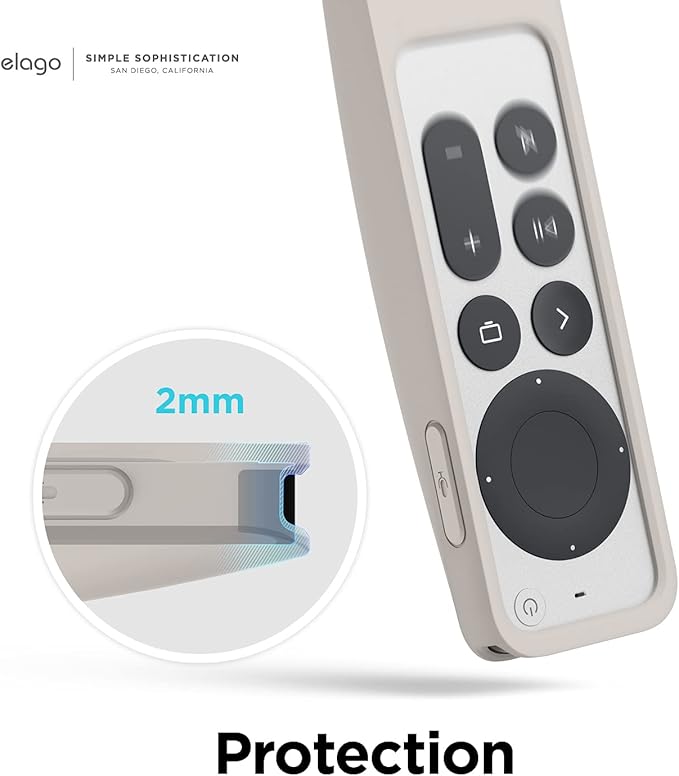elago R5 Locator Case Compatible with 2021 Apple TV Siri Remote and AirTag - Lanyard Included, Shock Absorption, Drop Protection, Full Access to All Functions [Stone]