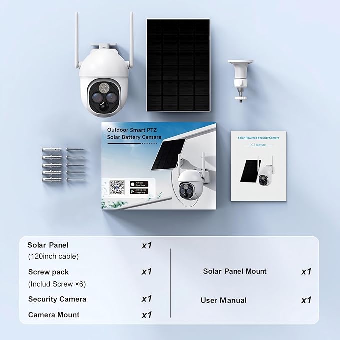 10X Zoom Solar Cameras for Home Security, Dual-Lens WiFi Security Camera Wireless Outdoor, 360 PTZ/PIR Motion Detection/Dual Strobe Light /2-Way Audio