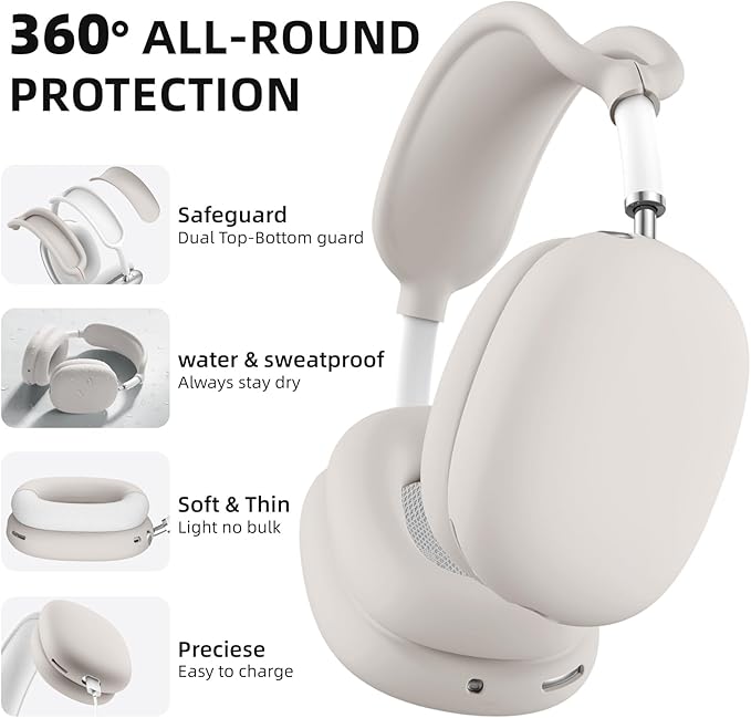 Lerobo Case Cover for Airpods Max Headphones,Soft Ear Cup Silicone Case for Apple Airpod Max 2024/2020,Anti-Scratch Earpad Cover Accessories,Nude
