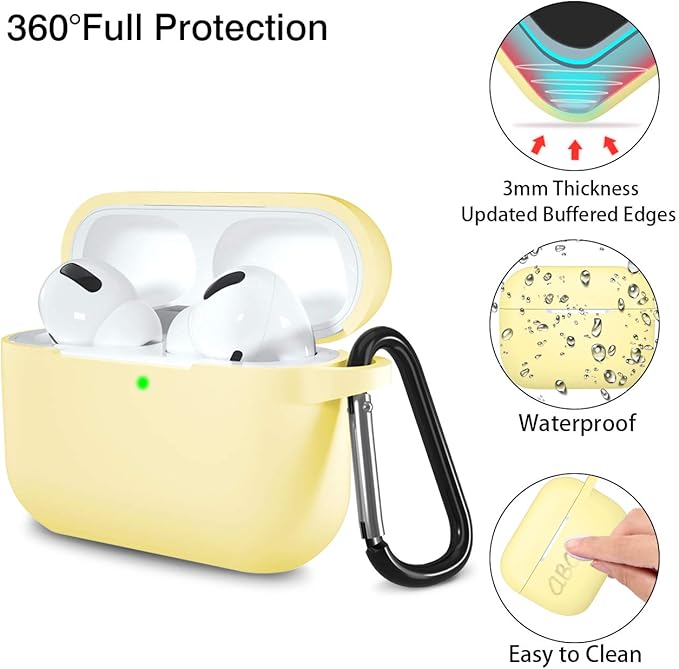 Lerobo Compatible with AirPod Pro 2 Case,Shockproof Silicone Protective Case Skin Cover for Airpods Pro Charging Case with Carabiner Front LED Visible,Cream Yellow