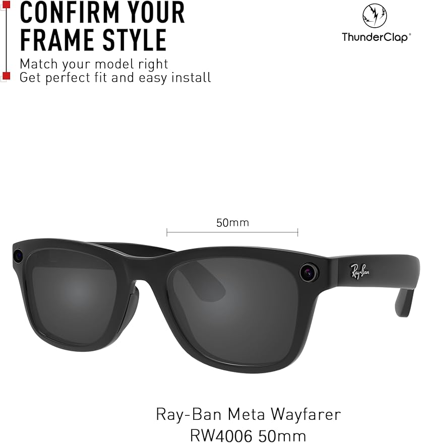 ThunderClap POLARIZED Replacement Lenses Compatible with Ray-Ban Meta Wayfarer RW4006 50mm | RW4008 53mm Smart Glasses
