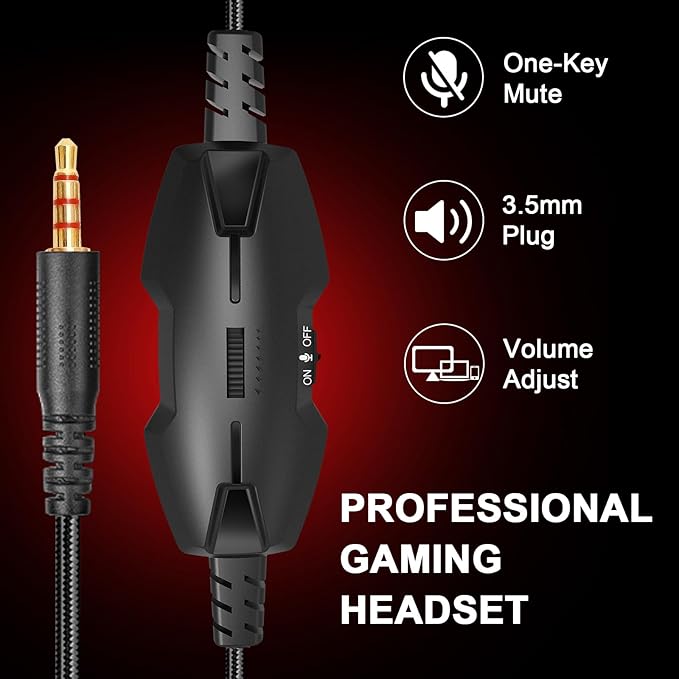A88 Gaming Headset with Mic for Ps5, Pc, Xbox One Series X/s, Ps4, Switch, Stereo Wired Noise Cancelling Headphones with Microphone for Computer, Laptop, Mac, Nintendo, Games (Red)