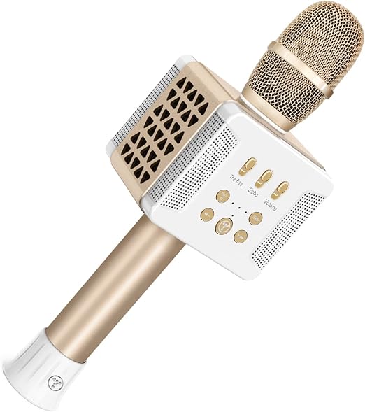 TOSING 016 Karaoke Microphone for Adults/Singer 20W Bluetooth Bass Sing Machine,Podcast 4000mAh Dual 58mm PA Woofer Wireless PA Speakers Sing Machine System(Gold)