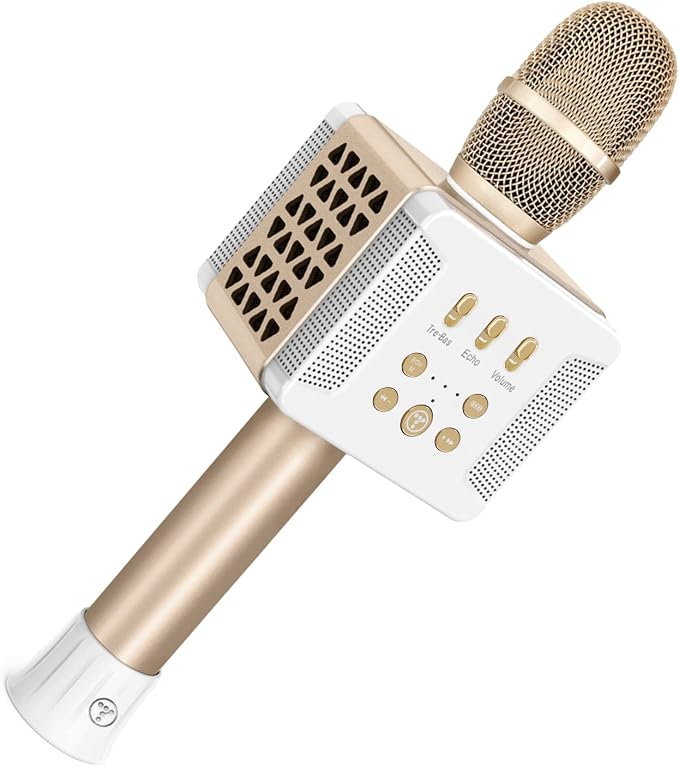 TOSING 016 Karaoke Microphone for Adults/Singer 20W Bluetooth Bass Sing Machine,Podcast 4000mAh Dual 58mm PA Woofer Wireless PA Speakers Sing Machine System(Gold)