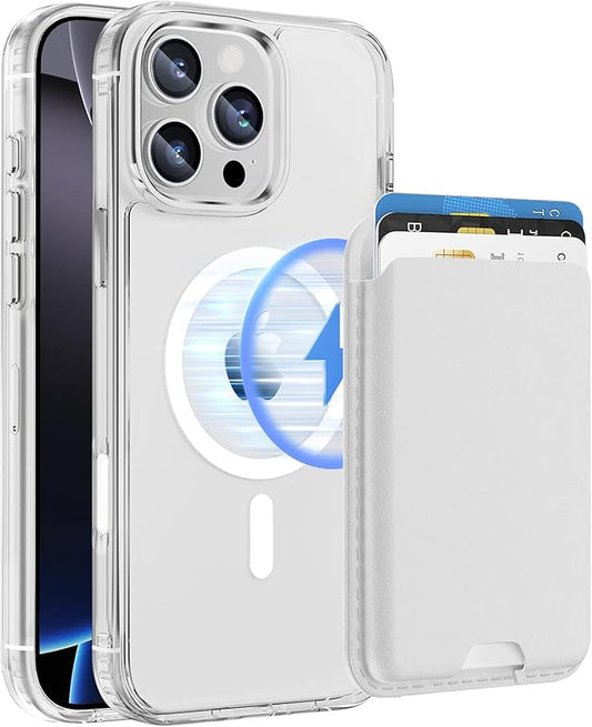 Magnetic for iPhone 16 Pro Max Clear Case with White Detachable Wallet, Compatible with MagSafe, Credit Card Holder with Slim Shockproof Protective Phone Cover