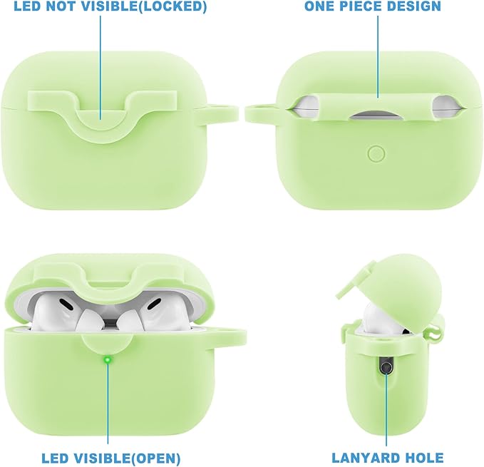 Secure Lock Case for Airpods Pro 2 Case with Cute Bling Keychain, Silicone Protective Case Cover for Airpods Pro 2nd Generation Case Women Girls - Matcha Green