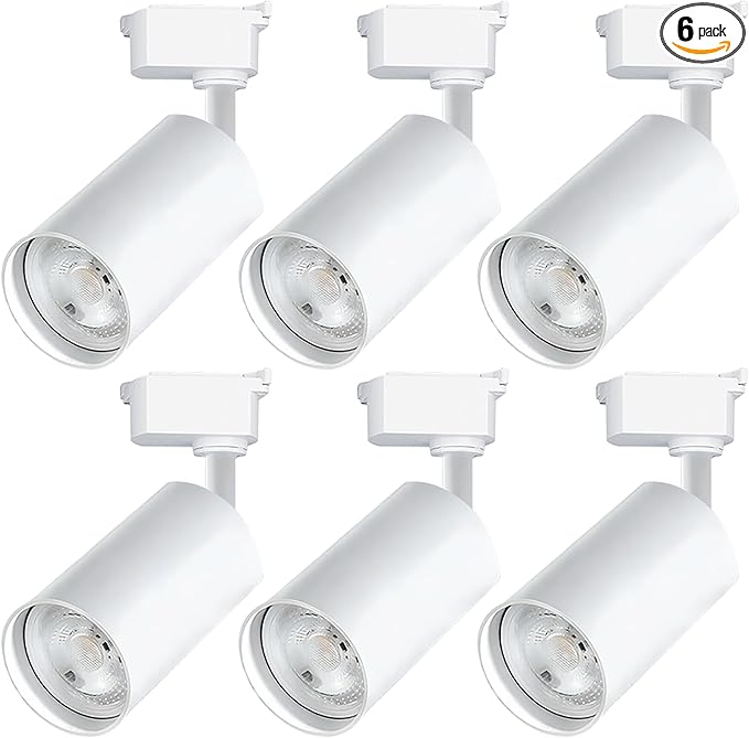 White Track Light Heads,6pcs 4000K Natural Light Adjustable Angle Track Lights,Extra Large Size High Brightness, 40W 3200lm H Track Light Heads, Suitable for H-Type 3-Wire Track Rails