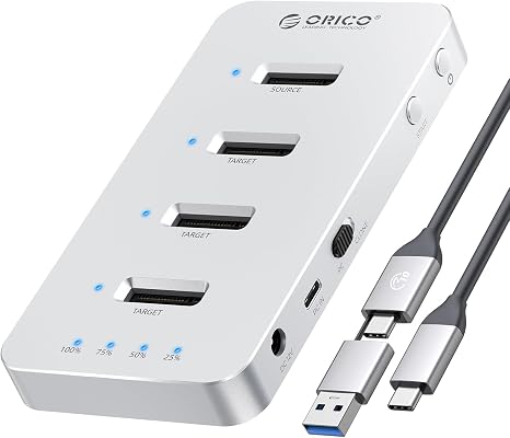 ORICO M.2 NVMe SSD Clone Enclosure, 4 Bay Aluminum Hard Drive Docking Station, 40Gbps USB 4.0 External SSD Enclosure, Offline Clone Dock for 2230/2242/2260/2280/22110 M.2 SSD (M440-C)
