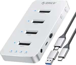 ORICO M.2 NVMe SSD Clone Enclosure, 4 Bay Aluminum Hard Drive Docking Station, 40Gbps USB 4.0 External SSD Enclosure, Offline Clone Dock for 2230/2242/2260/2280/22110 M.2 SSD (M440-C)