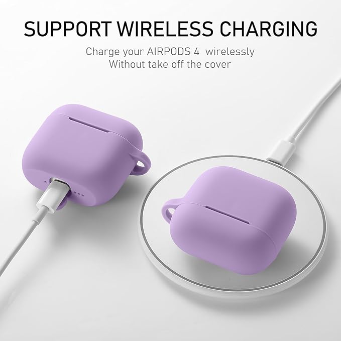 Maxjoy for Apple Airpods 4th Generation Case Cover(2024), Silicone Case with Cleaner Kit & Keychain Compatible with Airpods 4 case for Women,Men-Purple