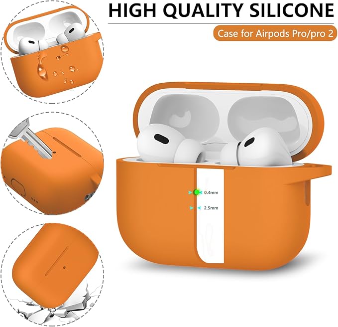 Ljusmicker for AirPods Pro Case Cover with Cleaner Kit,Soft Silicone Protective Cases for AirPod Pro 2nd/1st Generation for Women Men,AirPods Pro 2 Case Accessories with Keychain-Orange