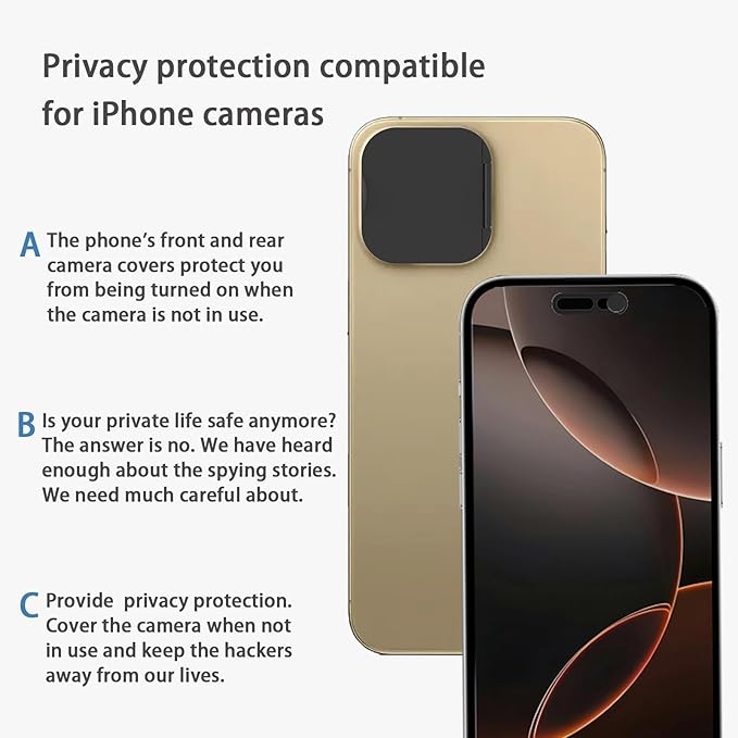 Privacy Cover Compatible for iPhone 16 Pro/iPhone 16 Pro Max with Front Camera Cover,Protect Privacy and Security But Not Affect Facial Recognition（2Pack）