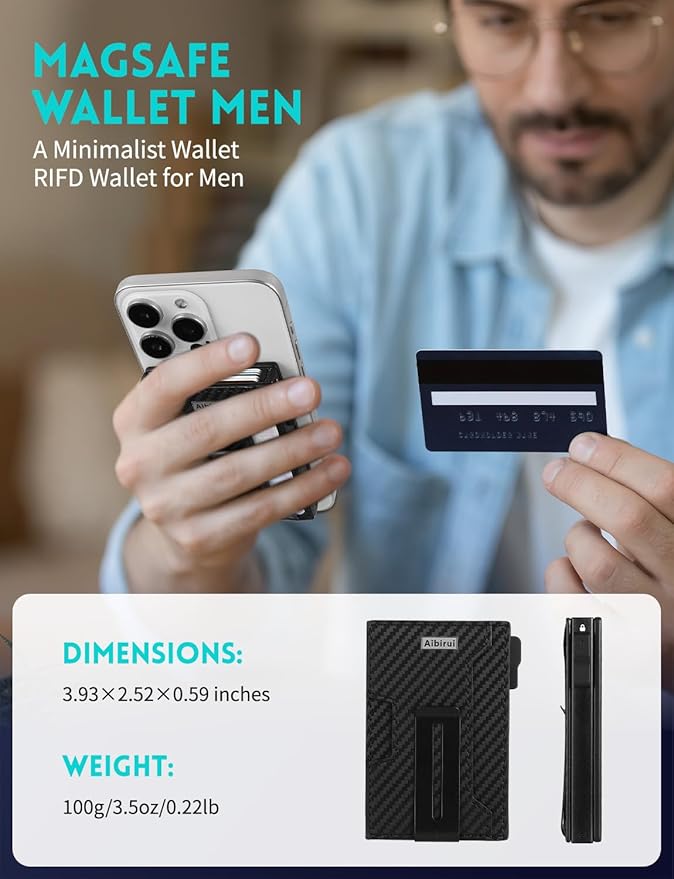 Ridge Wallets for Men,Magnetic Wallet for iPhone 17/16/15/14/13/12 Series,Magsafe Wallet with Money Clip,Card Holder,Holds 8 Cards & Bills,Ridge Wallet Magsafe by Aluminum &Microfiber Leather