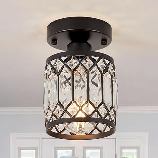 Crystal Black Ceiling Lights Modern Semi Flush Mount Ceiling Light Fixture,Farmhouse Rustic Chandelier for Entryway Porch Aisle Corridor Balcony - Image 1