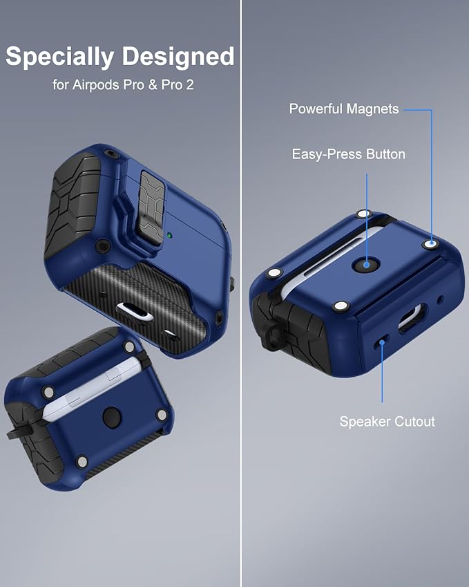Lerobo for AirPods Pro 2 Case with Cleaner Kit & Phone Stand,Hard Protective Cover Compatible with Magsafe for AirPods Pro 2nd/1st (USB-C/Lightning Cable), Magnetic Lock,Drop Protection, Navy Blue