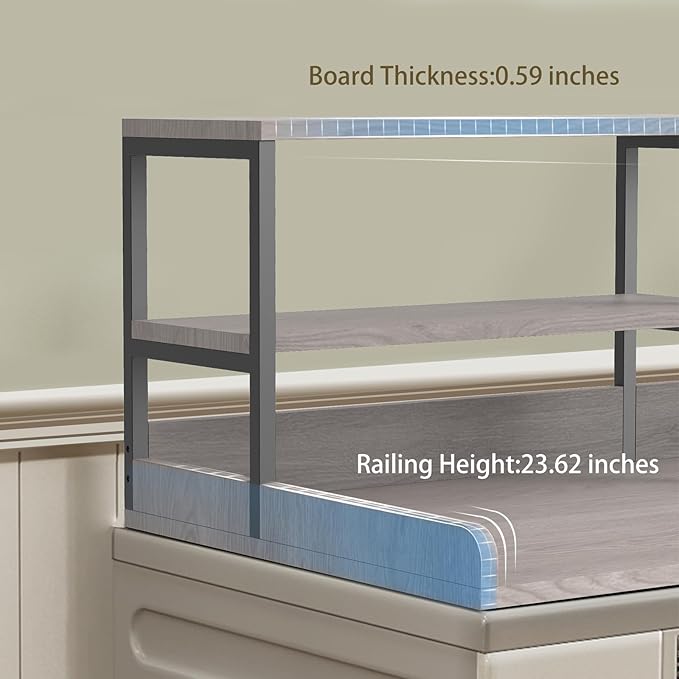 Washer and Dryer Countertop with Shelf, 2-Tier 54" x 27.5" Wood Laundry Countertop, Washer Dryer Topper with High Edge Rails and Hooks, Non-Slip Pads, Waterproof & Heat Resistant Top (Gray)