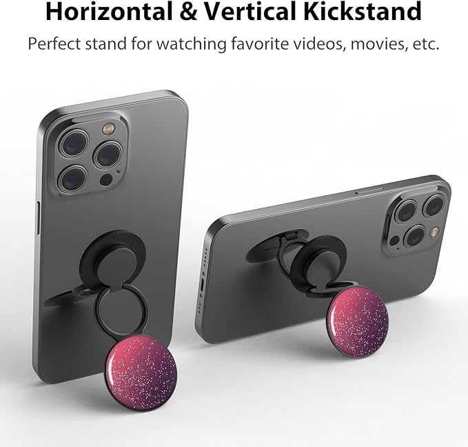 Phone Grip Holder, Phone Ring Holder Finger Kickstand, Adjustable Metal Cell Phone Rings Gripper Stand Work with Magnetic Car Mount for iPhone Samsung &Other Phones - Sky Red