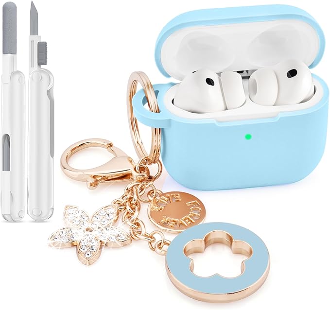 VISOOM for AirPods Pro 3 Case 2025, Silicone Case for Apple Air Pods Pro 3rd Generation Cover Women, Cute iPods 3 Protective Cover with Bling Keychain & Cleaning Kit,Sky Blue