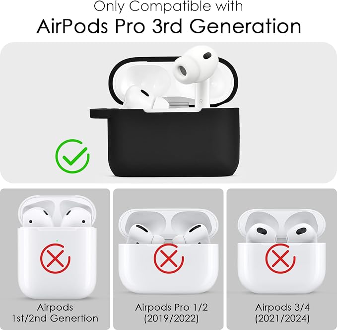 VISOOM for AirPods Pro 3 Case 2025, Silicone Case for Apple Air Pods Pro 3rd Generation Cover, Cute iPods 3 Protective Cover with Bling Keychain & Cleaning Kit,Black