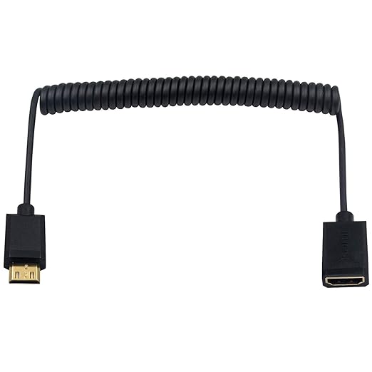 Duttek 4K Mini HDMI to HDMI Coiled Cable 6FT/1.8M, Mini HDMI Male to A Female Extension Cable Supports 1080P, 3D for Camera, Camcorder, Laptop, Projector