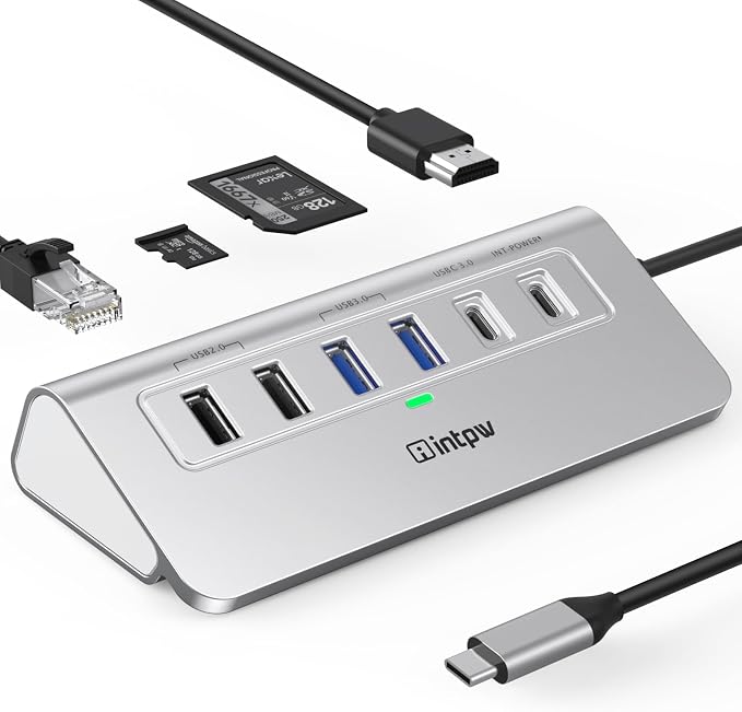 intpw 10-in-1 USB C Hub, P9R Gigabit Ethernet Adapter with 4K HDMI