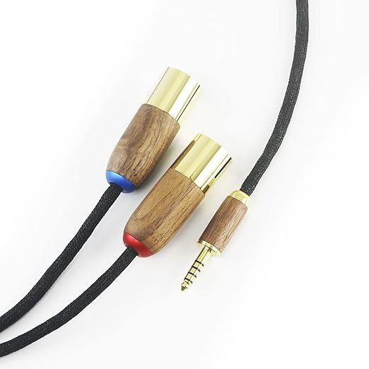 NewFantasia 4.4mm Balanced Male to 2 XLR Male Audio Adapter Cable 6N OCC Copper Silver Plated Cord Walnut Wood Shell 4.4mm to 2 XLR Balanced Cable 1.5m/4.9ft/59inches