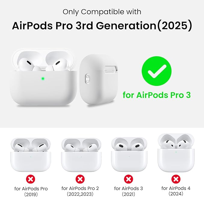 ORNARTO Compatible with AirPods Pro 3 Case 2025, Full Protective Hybrid Silicone for AirPods Pro 3rd Generation Case, Front LED Visible Skin Cover-White