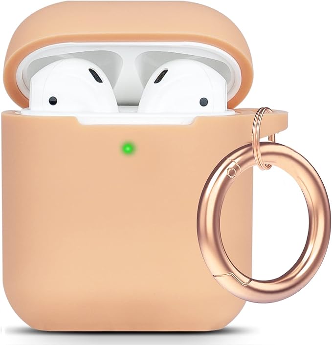 Silicone Compatible with Airpods Case, Gawnock Soft Case Cover Flexible for Compatible with Airpods 2nd/1st Generation Cover for Women Girls with Keychain - Khaki