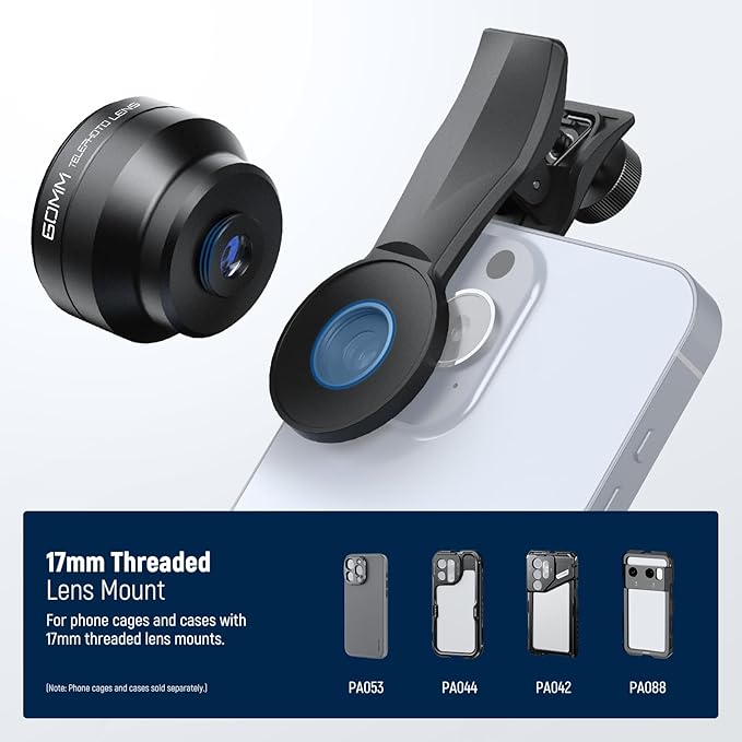 NEEWER 60mm Telephoto Lens with 17mm Thread Phone Lens Clip & 67mm Filter Adapter Ring, 2X Magnification Compatible with iPhone Samsung, LS-41 PRO