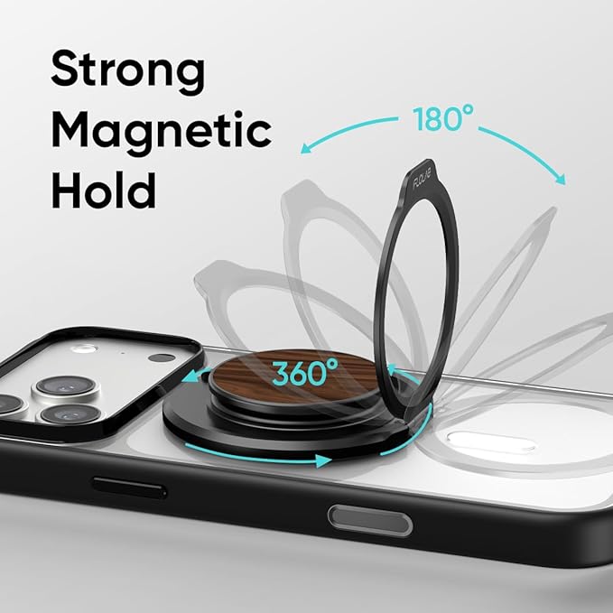 FLOLAB ForgeGrip Strong Magnetic Phone Holder & Phone Grip for MagSafe Grip iPhone Accessories Magnetic Phone Grip, Ring Holder & Stand, Satisfying Snap Grip - Walnut