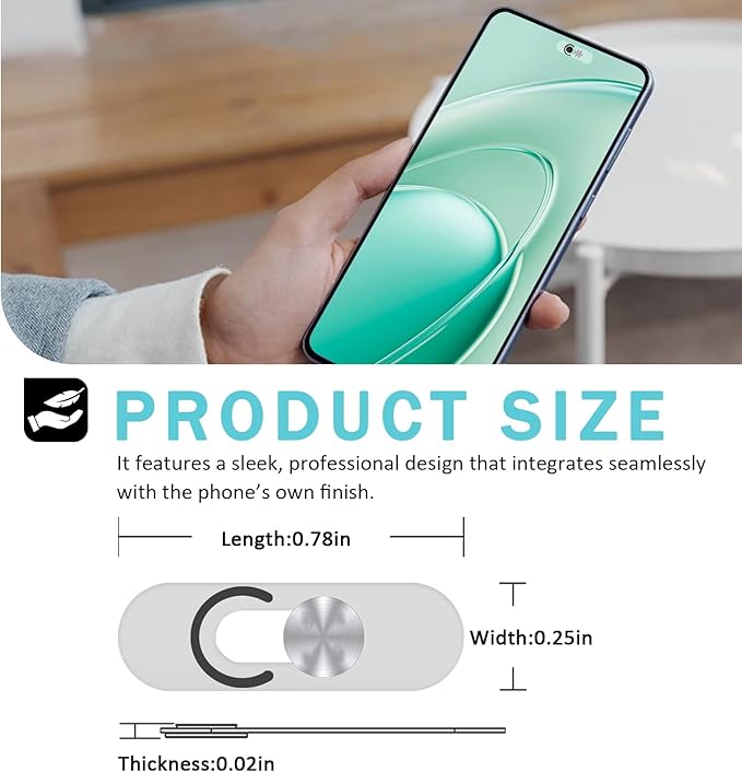Front Camera Cover Compatible for Android Phones/Pixel/Galaxy/iPad - Webcam Blocker for Single Front Camera, Privacy Slider Protects Your Phone Security-Silver