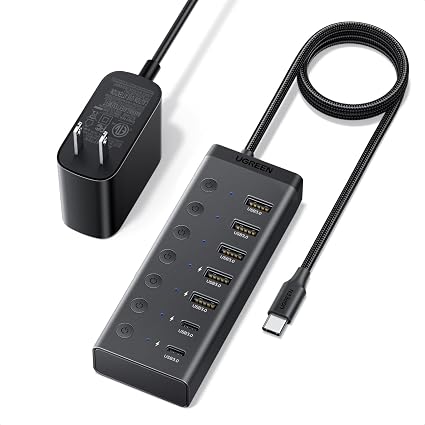 UGREEN 7-in-1 Powered USB C 3.0 Hub, 7 Ports, 5xUSB-A and 2xUSB-C, 5Gbps