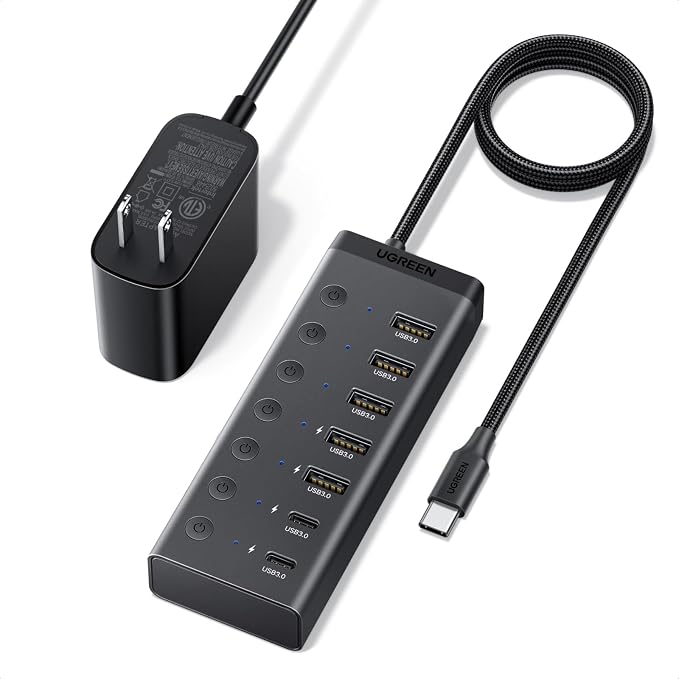 UGREEN 7-in-1 Powered USB C 3.0 Hub, 7 Ports, 5xUSB-A and 2xUSB-C, 5Gbps