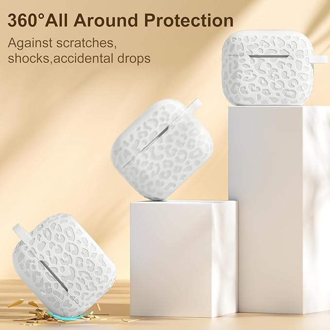 Leopard Engraved for AirPods 4 Case Cover 2024,Soft Silicone Protective Case Compatible with Apple AirPods 4th Generation Case for Women,Cute AirPod 4 Case Accessories with Keychain (Starlight)