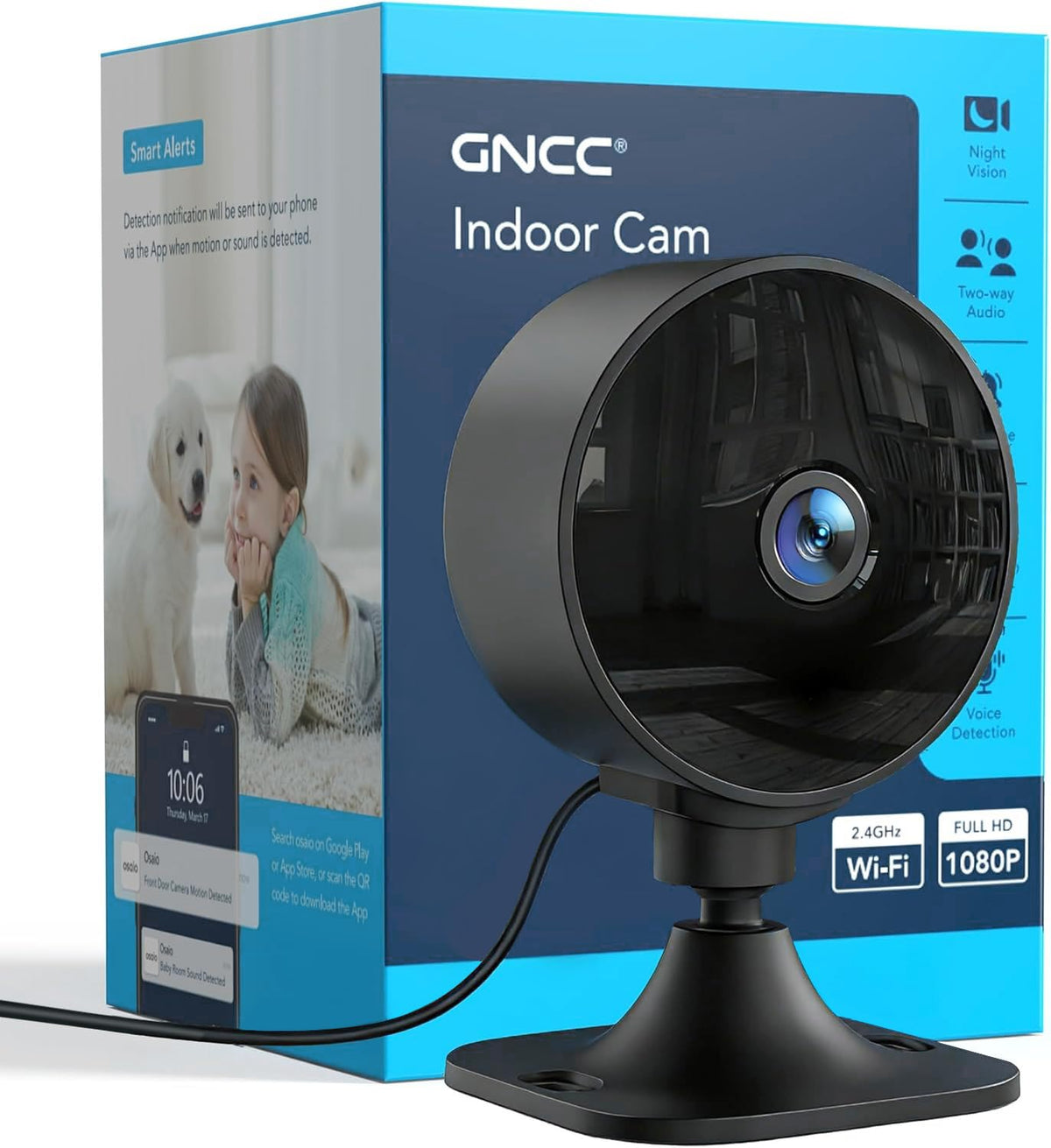 GNCC 2.4GHz Indoor Security Camera for Home, 1080P Baby & Pet Cam, GC3B-1P