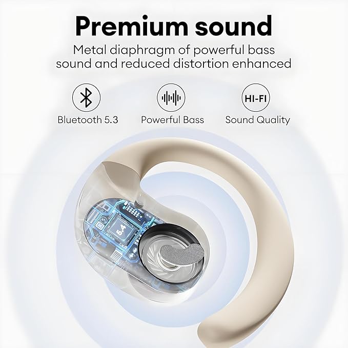NEW Ultra Bone Conduction Earphones Open Earbuds with Immersive Audio Clear Call, Wireless Bluetooth Ear buds Stable Fit, Robust Bass, Sweat-Proof Sport Open-Ear Headphones with Mic, 48H Playtime