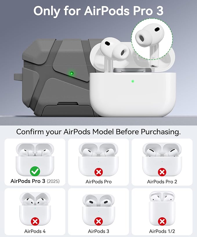 for AirPods Pro 3rd Case (2025 New),Secure Lock & Phone Stand Design Compatible with Airpods Pro 3 Generation Cover with Cleaner Kit-Grey