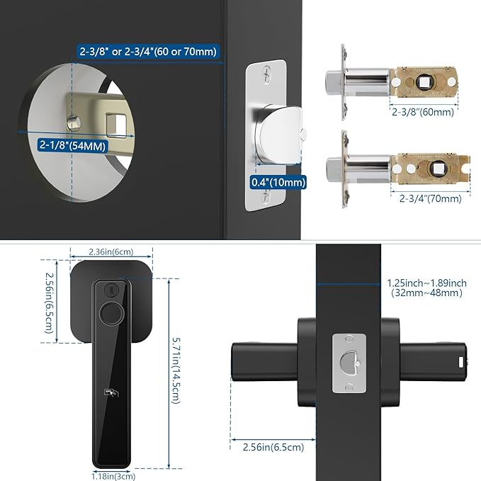 FITNATE Smart Fingerprint Door Lock, Keyless Entry Door Lever with APP, IC Card, Code, Key & Biometric Unlock for Bedroom, Home, Hotel, Office, Apartment