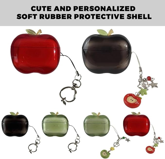 Cute Fruit Shaped Case for AirPods Pro 1/2, Realistic Design Cover with Leaf Charm, Translucent Shockproof TPU Protective Case, Great Gift Idea (Green for Airpods Pro1)