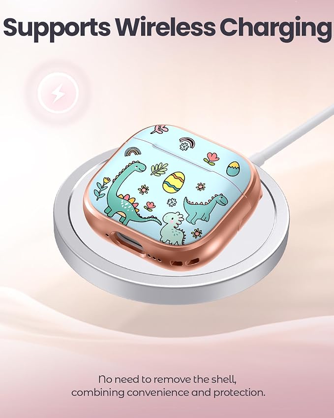 Coralogo for AirPods 3rd Case with Safety Lock - Cute Cartoon for AirPods 3rd Generation for Women Girls Fashion Stylish Dinosaur Pattern Design Kawaii Girly Girlish Hard Protective Cover