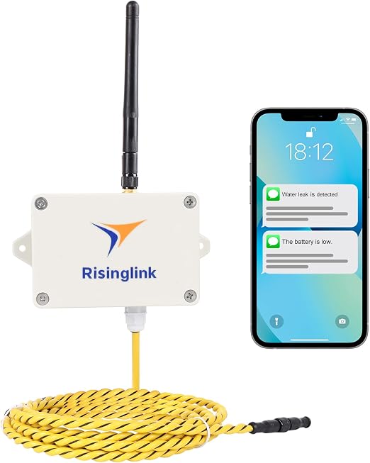 WiFi Water Leak Detector with 6.5 ft Sensing Cable, Whole-Area Leak Detection, Text Message, Email & Audible Alerts, Battery Powered